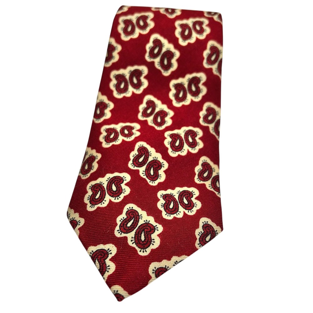 Polo Ralph‎ Lauren Mark Shale Burgundy Red Paisley Neck tie Made By Hand Wool